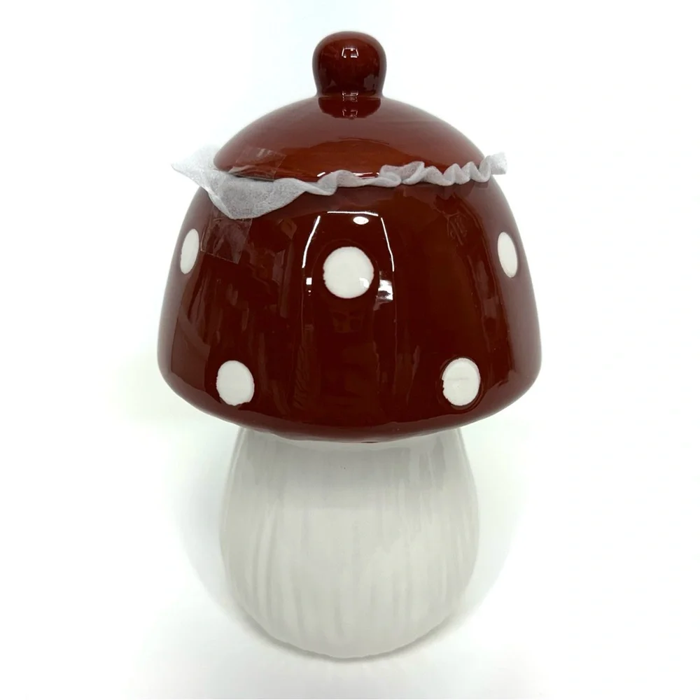 Ceramic Mushroom Canister Reddish Brown & Off White Food Safe New Nwt